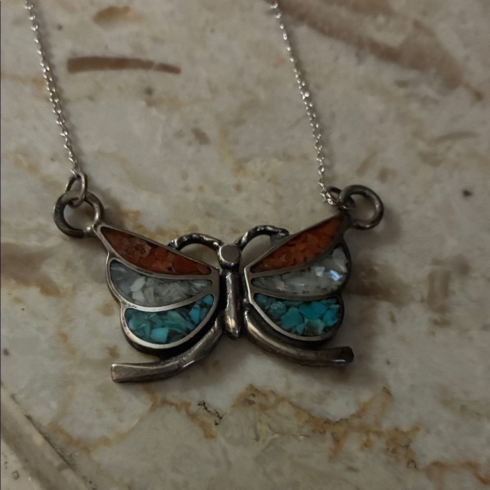 Butterfly Pendant Necklace with Silver tone Chain